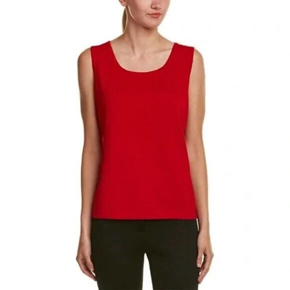St John Santana Knit Shell Tank Top Sleeveless Red Blouse Scoop Neck Woo… - Picture 1 of 6